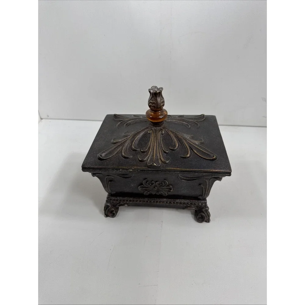Jewelry‎ Box W/Lid Bronze Finish Polymer, Candy Dish, Multi Use.